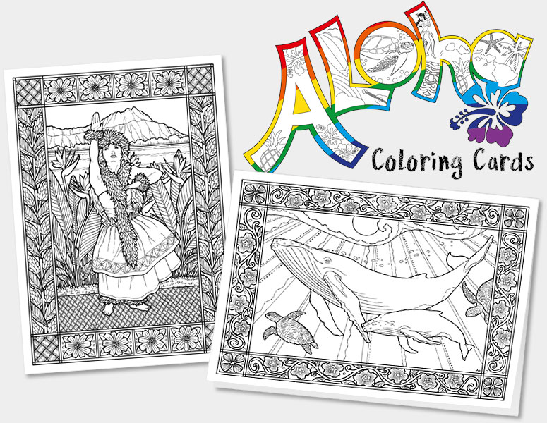 HAWAIIAN PREMIUM ALOHA COLORING GREETING CARDS