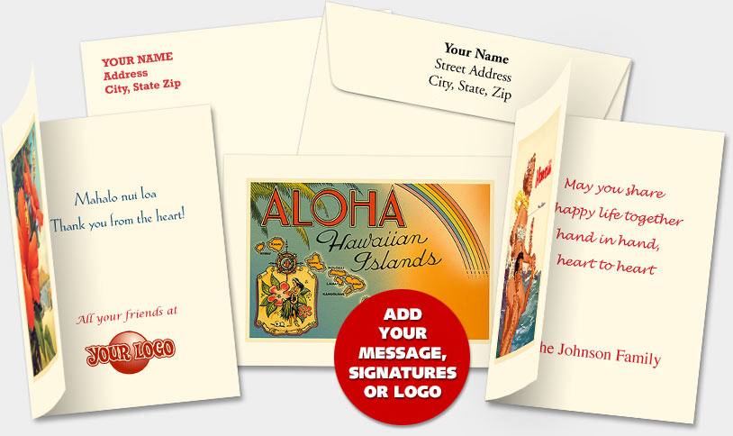 HAWAIIAN PERSONALIZED CUSTOM IMPRINTED GREETING CARDS