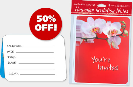 Hawaiian INVITATION NOTE CARDS - ON SALE 50% OFF!