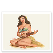 Pin Up Girl Playing Ukelele - Fine Art Prints & Posters