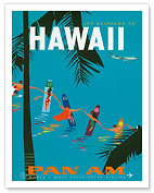 Pan American, Hawaii - Surfers Holding Hands - Giclée Art Prints & Posters