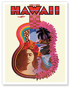 Hawaii - Hawaiian Ukulele - Psychedelic Flower Power Art - c. 1960 - Fine Art Prints & Posters