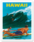 Big Wave Surfing at Waimea - Giclée Art Prints & Posters