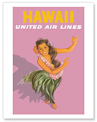 Hawaii United Air Lines, Hula Girl - Fine Art Prints & Posters