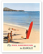 Fly Pan American to Hawaii - Pan American Airways - Surfer at the beach - Fine Art Prints & Posters