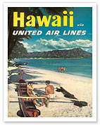 Hawaii via United Airlines, Waikiki & Diamond Head Photo - Giclée Art Prints & Posters
