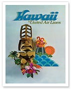 Hawaii - United Air Lines - Tiki & Volcano - Fine Art Prints & Posters