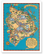 Hawaiian Island of Hawaii (Big Island) Map - Vintage Colored Cartographic Map by Hawaii Tourist Bureau - Fine Art Prints & Posters