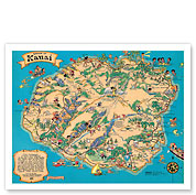 Hawaiian Island of Kauai Map - Vintage Colored Cartographic Map by Hawaii Tourist Bureau - Fine Art Prints & Posters