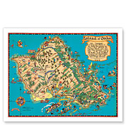 Hawaiian Island of Oahu Map - Giclée Art Prints & Posters