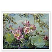 Lotus Land Magic - Lotus Blossoms and Leaves - Giclée Art Prints & Posters