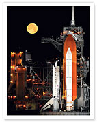 US Discovery Space Shuttle Prelaunch with Full Moon March 11, 2009 - Fine Art Prints & Posters