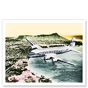 Over Oahu, Hawaii - Pan American World Airways - Douglas DC-4 Clipper - Diamond Head Crater, Waikiki Beach - Fine Art Prints & Posters