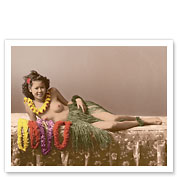 Young Topless Hawaiian Girl - Classic Vintage Hand-Colored Tinted Art - Giclée Art Prints & Posters