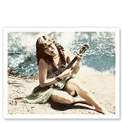 Hawaiian Girl playing Ukulele - Fine Art Prints & Posters