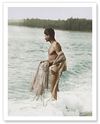 Hawaiian Fisherman (Lawai'a) with Throw Net - c.1900's - Fine Art Prints & Posters