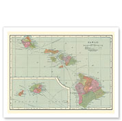 Map of Hawaii - Hawaiian Islands - c. 1905 - Giclée Art Prints & Posters