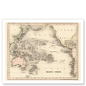 Pacific Ocean Vintage Map - Polinesia, Australia, New Zealand & Hawaii - Dower's General Atlas of the Earth - Giclée Art Prints & Posters