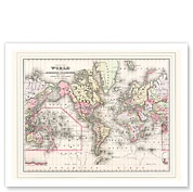Map of the World - On the Mercator Projection - Exhibiting the American Continent at its Center - Giclée Art Prints & Posters