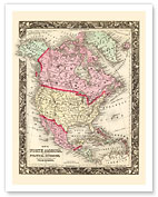 Map of North America - British America - Russian America - Danish America - Fine Art Prints & Posters