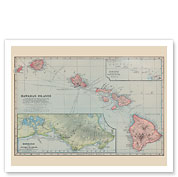 Hawaiian Islands Map - Pearl Harbor, Honolulu - Fine Art Prints & Posters