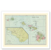 Hawaiian Islands Map - Sandwich Islands - Harbor of Honolulu - c. 1899 - Fine Art Prints & Posters