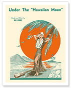 Under the Hawaiian Moon - By Ray Meany - Hula Girl at the Beach - c. 1938 - Fine Art Prints & Posters