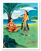 Hula Recital - Hawaii Hula Dancer & Guitar Player - Fine Art Prints & Posters