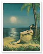 Hawaiian Hula Girl under the Full Moon - Fine Art Prints & Posters