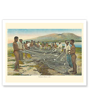 Hawaiian Fishermen - Hukilau Shore Fishing - From Fishes of Hawaii - c. 1905 - Fine Art Prints & Posters