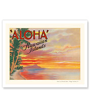 Aloha, Hawaiian Islands - Sunset on Diamond Head - c. 1935 - Fine Art Prints & Posters