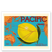 Pacific Brand - Johnston Fruit Co. - Pacific Ocean Map Routes - Citrus - c. 1917 - Giclée Art Prints & Posters