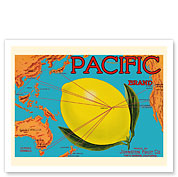 Pacific Brand - Johnston Fruit Co. - Pacific Ocean Map Routes - Citrus - c. 1917 - Fine Art Prints & Posters