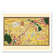 Routes of Easton Oceanic Line - Hawaii, Samoa, Fiji, New Zealand, Australia - c. 1938 - Fine Art Prints & Posters