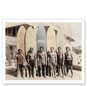 Hawaiian Duke Kahanamoku and his Brothers with Surfboards at Waikiki Beach, Hawaii - Fine Art Prints & Posters