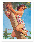 Pick of the Crop (Up a Tree) - Hawaiian Pin Up Girl - Fine Art Prints & Posters