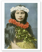 Beautiful Hawaiian Girl with Flower Leis - Fine Art Prints & Posters