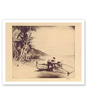 Old Hawaii - Hawaiian in Outrigger Canoe (Wa'a) - c. 1935 - Giclée Art Prints & Posters