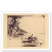 Old Hawaii - Hawaiian in Outrigger Canoe (Wa'a) - c. 1935 - Fine Art Prints & Posters