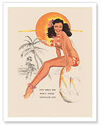 Hawaiian Topless Pin Up Girl - They Grow Big Down Here... Coconuts I Say! - Giclée Art Prints & Posters