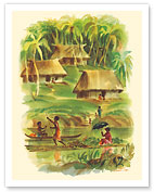 Fiji - Village natives and canoes - c. 1957 - Fine Art Prints & Posters