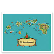 The Hawaiian Islands - Map from The Story of Pineapple - c. 1939 - Fine Art Prints & Posters