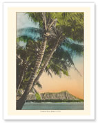 Diamond Head Crater - Sunset View from Waikiki Beach, Hawaii - c. 1920 - Giclée Art Prints & Posters