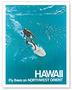 Hawaii - Surfer - Fly there on Northwest Orient Airlines - Fine Art Prints & Posters