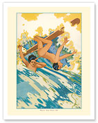 Surfing Wipeout - Book Plate From Kimo, A Story of Hawaii - c. 1928 - Fine Art Prints & Posters