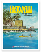 Hawaii - United Airlines - City of Refuge, Honaunau Bay, Big Island - c. 1970's - Fine Art Prints & Posters