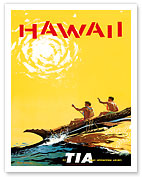 Hawaii - Fly TIA (Trans International Airlines) - Hawaiian Outrigger Canoe (Wa'a) - Fine Art Prints & Posters