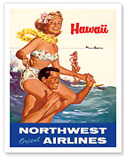 Hawaii - Northwest Orient Airlines - Hawaiian Tandem Surfing - Fine Art Prints & Posters