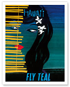 Hawaii - Fly Teal (Tasman Empire Airways Limited) - Wahine (Girl) with Orchids - Fine Art Prints & Posters
