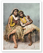 Hawaiian Hula Girls with Flower Leis - Fine Art Prints & Posters